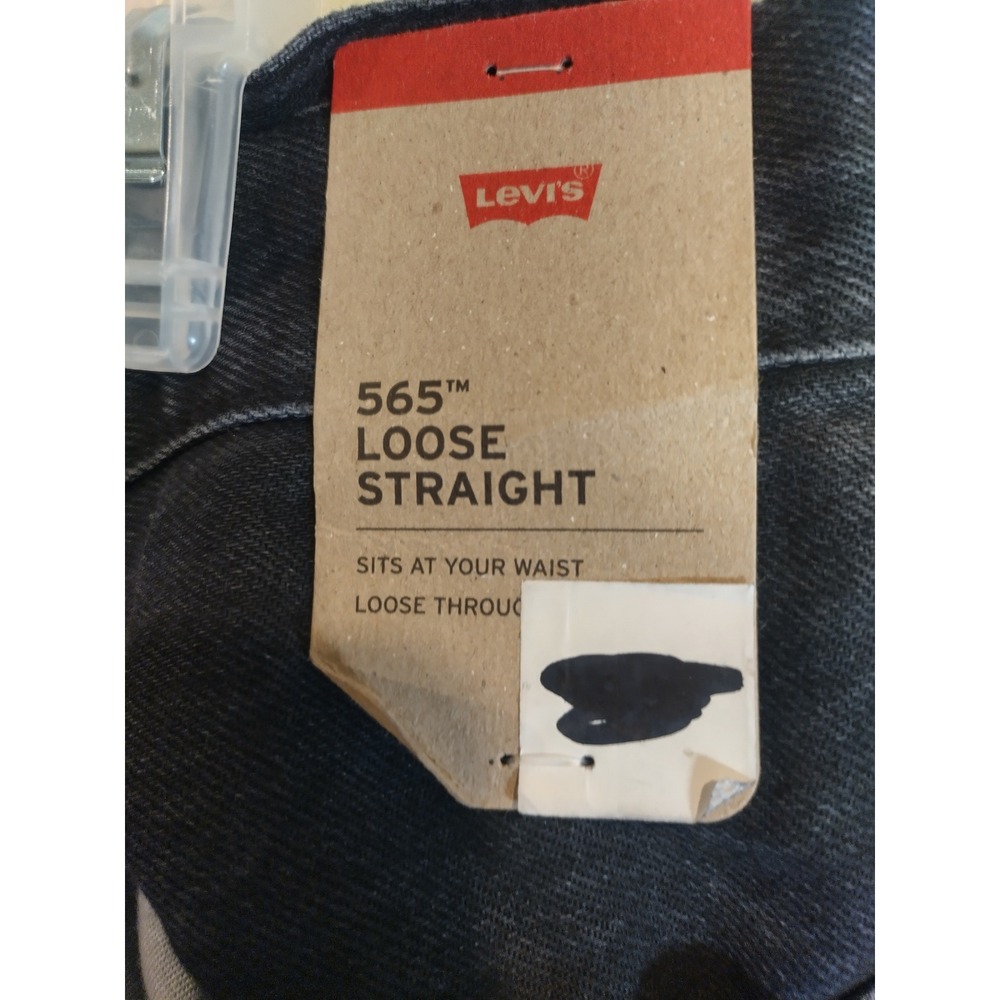 Levis 565 Loose Straight Black Denim Jeans Mens 38x32 NWT Relaxed Fit - Picture 12 of 13